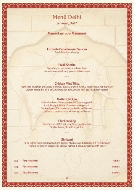 Menü Delhi Set meal „D