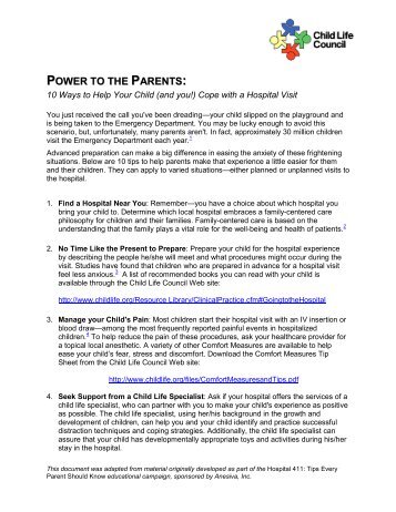 Power to the Parents Tip Sheet - Child Life Council