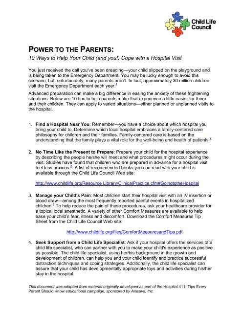 Power to the Parents Tip Sheet - Child Life Council