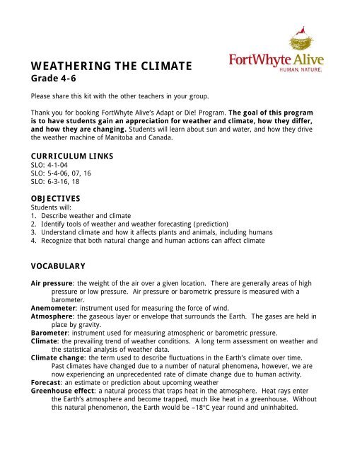 WEATHERING THE CLIMATE - FortWhyte Alive