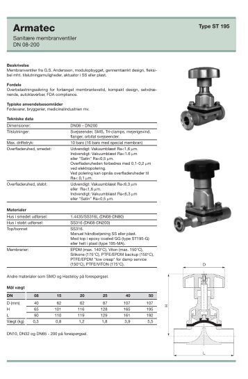 Datablad membranventilerProduktfil Armatec Membranventil