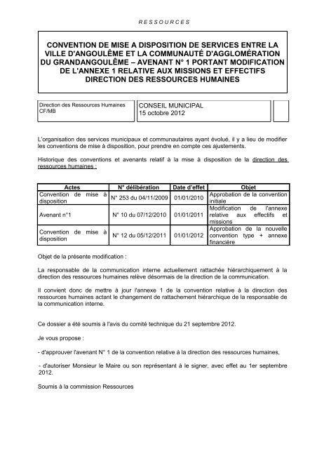 convention de mise Ã  disposition de services entre la ... - AngoulÃªme