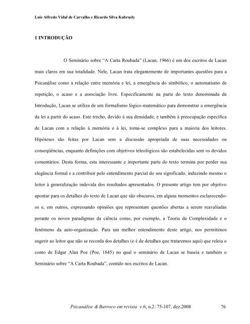 a carta roubada - PsicanÃ¡lise & Barroco