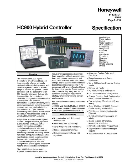Controllers: Honeywell HC900 Hybrid Controller ... - Industrial Controls