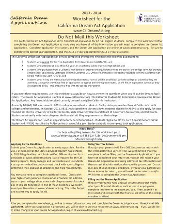 2013-14 Dream Act Application Worksheet - CSAC California ...