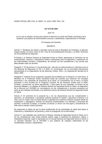 DIARIO OFICIAL AÃO CXLI. N. 45970. 15, JULIO, 2005. PAG. 103 ...