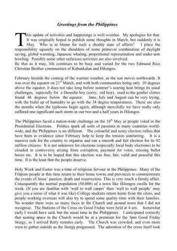 Philippines Letter - Christian Brothers Oceania