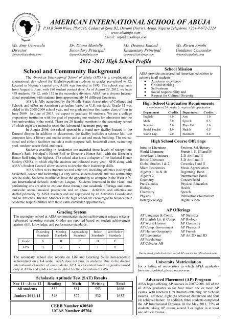 AISA HS Profile 2012-13 - American International School, Abuja