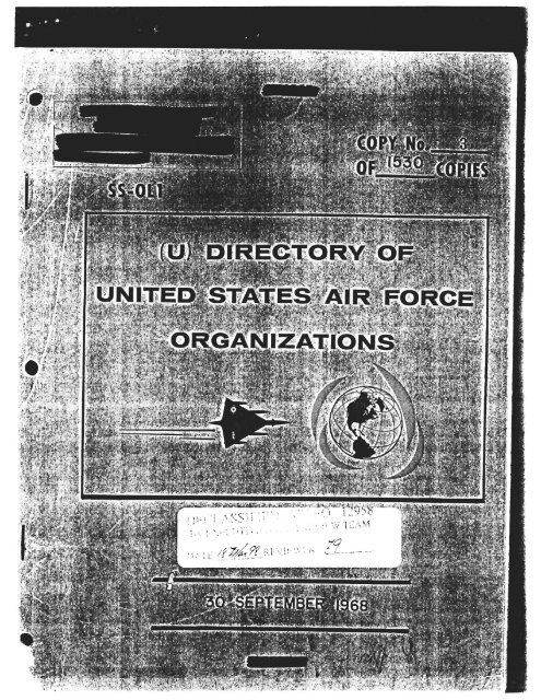 Directory of USAF Organizations: 30 September 1968, and 31 ...