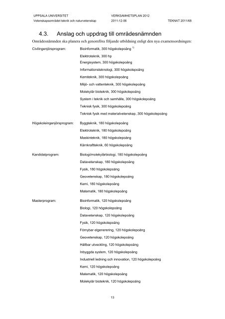 Verksamhetsplan 2012 - Teknisk-naturvetenskapliga fakulteten ...