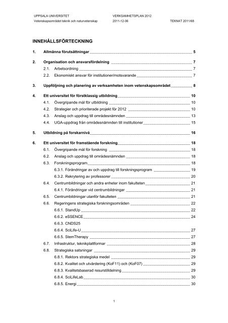 Verksamhetsplan 2012 - Teknisk-naturvetenskapliga fakulteten ...