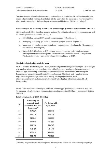 Verksamhetsplan 2012 - Teknisk-naturvetenskapliga fakulteten ...