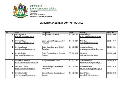 senior management contact details - Department of Agriculture and ...