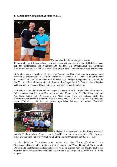 Vereinsnewsletter August 2010 - Tennisverein Ankum e.V.