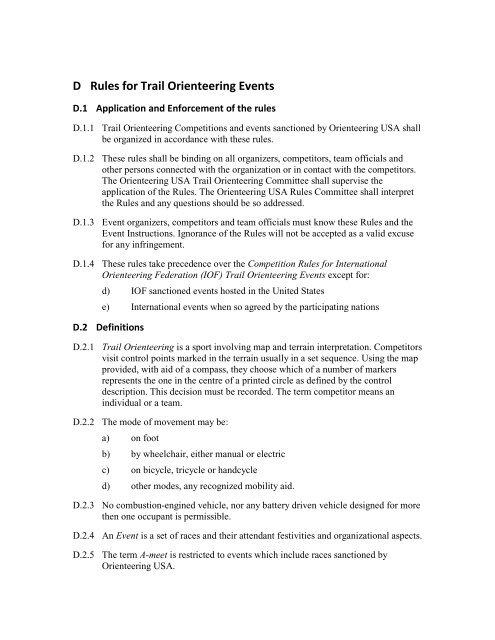 A Rules for Foot Orienteering Events - Orienteering USA