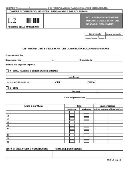 Modello L2 - Camera di Commercio di Sondrio