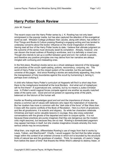 book review in harry potter