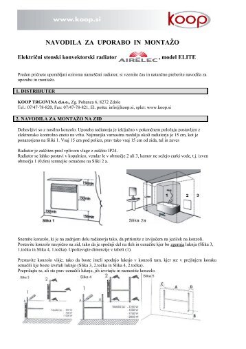 NAVODILA ZA UPORABO IN MONTAÅ½O - ElektriÄno ogrevanje