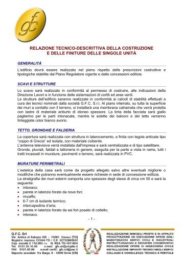 relazione tecnico-descrittiva della costruzione e delle finiture delle ...