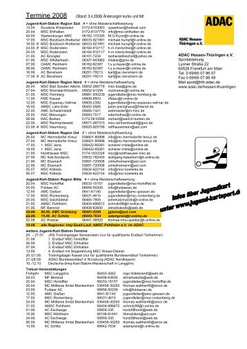 Terminblatt ADAC Jugendsport Hessen-Thüringen, Stand 03.04.2008