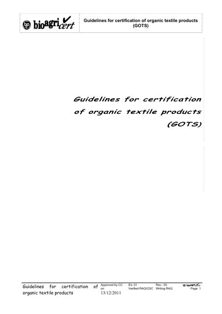 Guidelines for certification of organic textile products  - Bioagricert