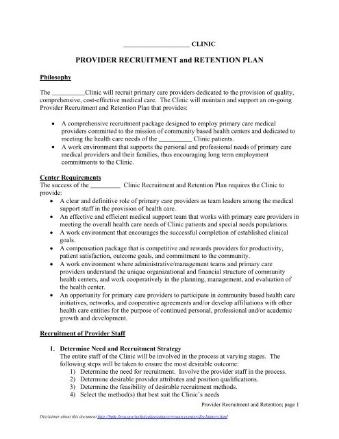 PROVIDER RECRUITMENT and RETENTION PLAN - Bureau of ...