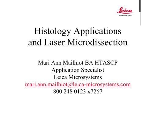 Histology Applications and Laser Microdissection - Genome ...