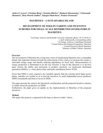 Mauritius - a sustainable island - Ea Energianalyse