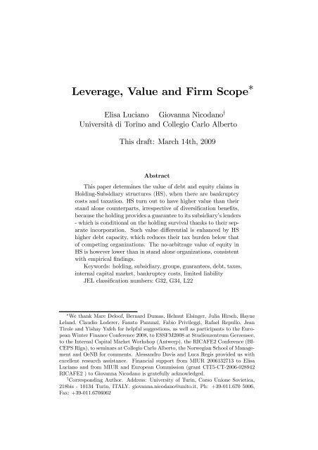 Leverage, Value and Firm ScopeÃ¢ÂˆÂ— - Vwl.uni-freiburg.de