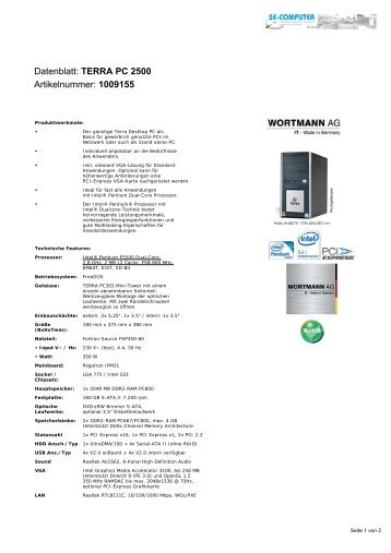 Datenblatt: TERRA PC 2500 Artikelnummer: 1009155 - SE-Computer