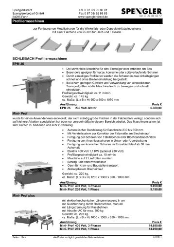 Profiliermaschinen SCHLEBACH ... - Spenglereibedarf