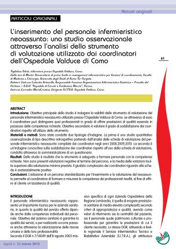 L'inserimento del personale infermieristico neoassunto: uno ... - Ipasvi