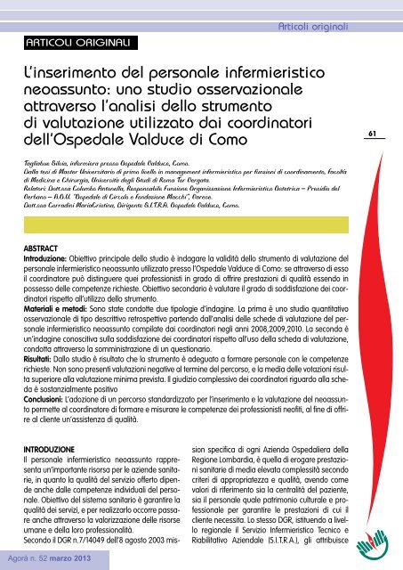 L'inserimento del personale infermieristico neoassunto: uno ... - Ipasvi