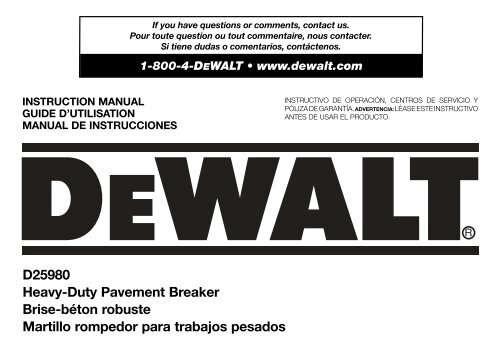 Instruction Manual - Service - DeWALT