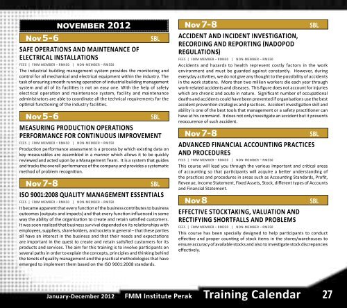 Training Calendar FMM Institute Perak January-December 2012 12