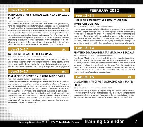 Training Calendar FMM Institute Perak January-December 2012 12