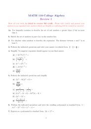 MATH 110-College Algebra Review 1