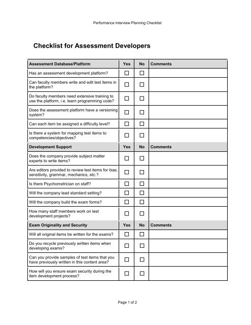 Checklist For Assessment Developers