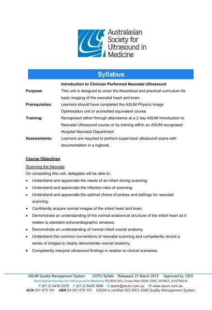 Syllabus Introduction to Clinician Performed Neonatal Ultrasound