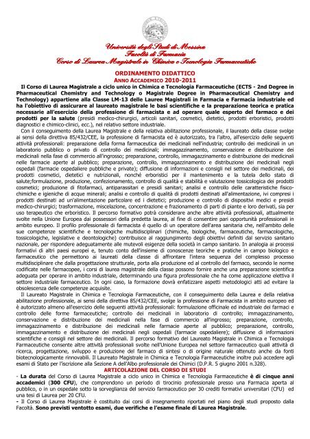 Manifesto A.A. 2010-11 - FacoltÃ  di Farmacia - UniversitÃ  degli Studi ...