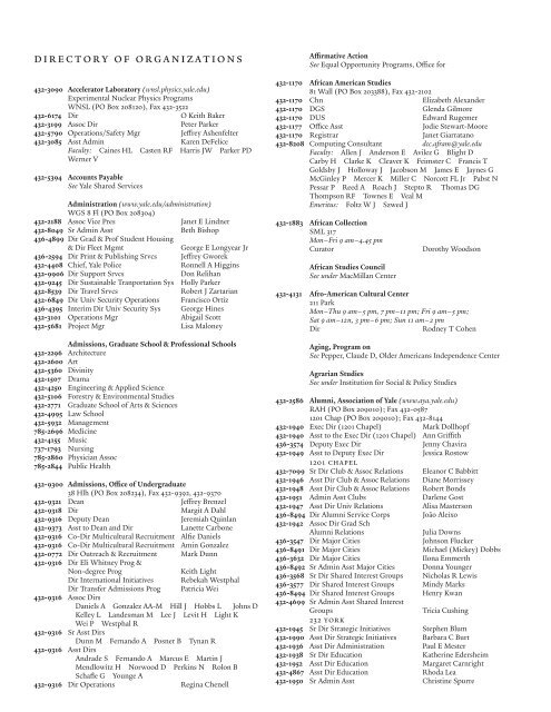 Directory Of Organizations Yale University