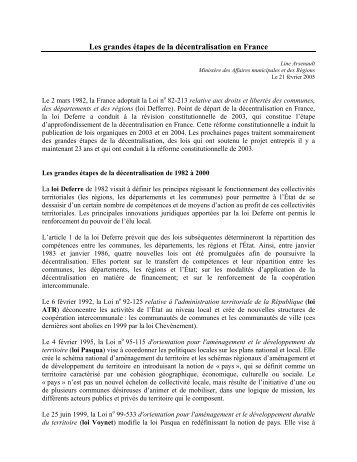 Les grandes Ã©tapes de la dÃ©centralisation en France - Affaires ...