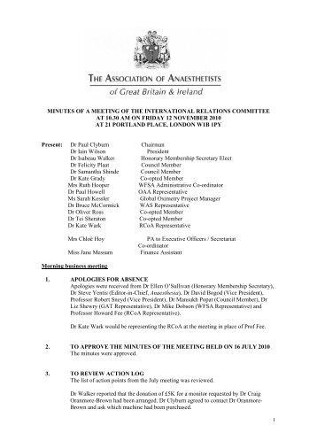 minutes of a meeting of the international relations committee ... - aagbi