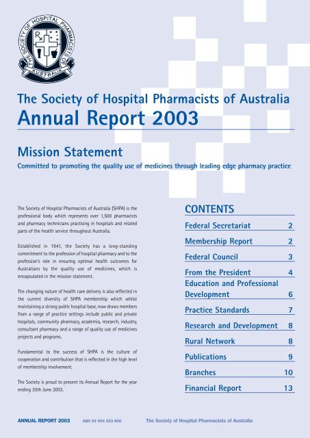 610017 SHPA Ann Rep 2003 Ruth - The Society of Hospital ...