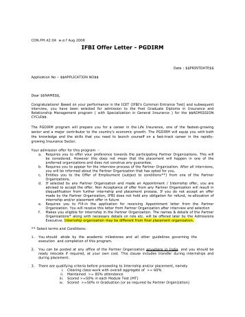 IFBI Offer Letter - PGDIRM - IFBI.com