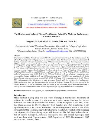 The Replacement Value of Pigeon Pea (Cajanus Cajan) For Maize ...