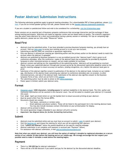 Poster Abstract Submission Instructions - Keystone Symposia