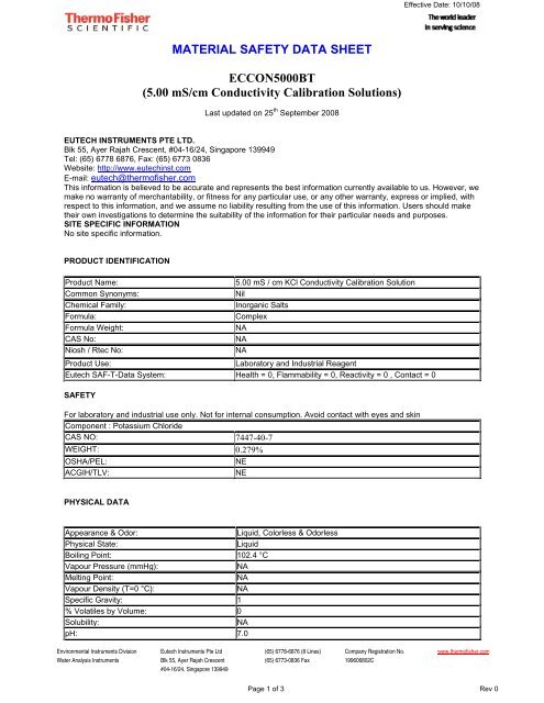 5.00 mS/cm Conductivity Calibration Solutions - Eutech