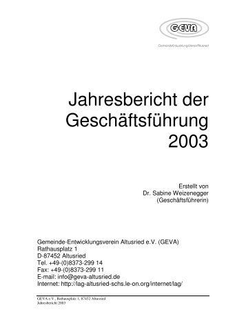 Jahresbericht 2003 - Gemeinde-Entwicklungsverein Altusried eV