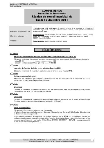 Rapport du Conseil municipal - Lessard-le-National